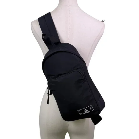 Adidas Unisex Black Nylon Multiple Zippered Adjustable Strap Sling Backpack - Picture 15 of 16